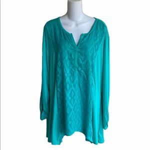 RBX Pool Green Long Sleeve Top Asymmetric Hem Overlay Size Medium NWT